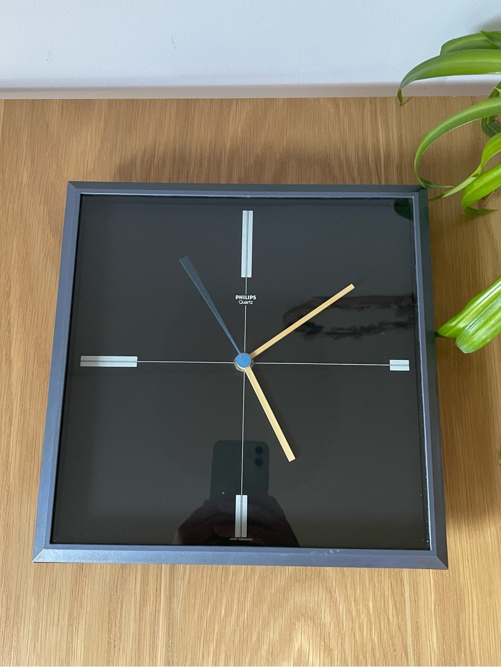 Vintage 1980s Philips Postmodern Square Wall Clock West Germany